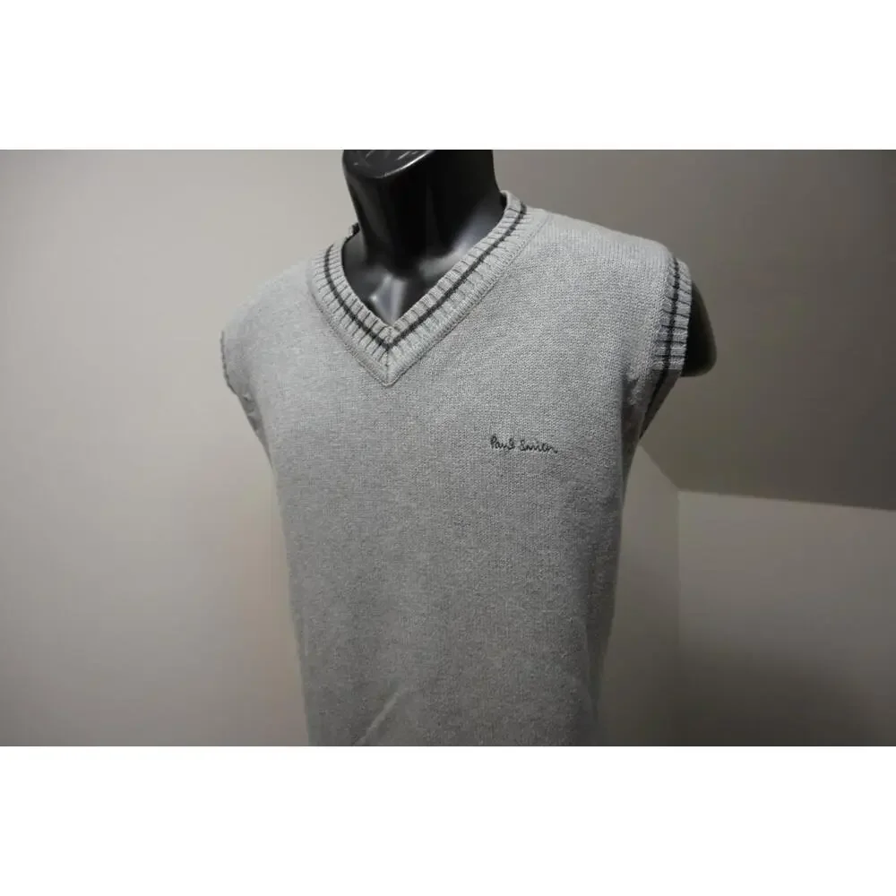 Paul Smith Knitted‎ Vest Gray V Neck Pullover Sweater Mens Size XL
